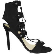 Sandali tacco nero art.st9099 made in italy accessori borchie stringhe lacci pel