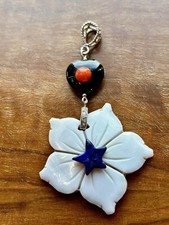 CIONDOLO FIORE IN Cammeo CONCHIGLIA,   ARGENTO 925 Corallo Onice Lapislazzuli