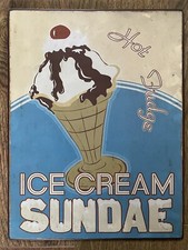 Insegna da parete smaltata metallo Hot Fudge "Ice Cream Sundae" pub casa bar - nuova