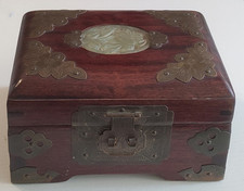 ANTICO COFANETTO PORTAGIOIE IN LEGNO ED OTTONE STILE ORIENTALE CINESE