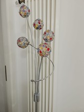 Lampada Piantana da Terra in Acciaio Cromato a 5 Luci Con Vetro Colorato