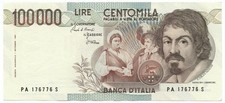 100000 LIRE BANCA D'ITALIA CARAVAGGIO I TIPO LETTERA A 25/10/1983 SPL+