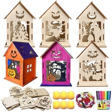6 Pezzi Kit Casetta di Zucca in Legno per Halloween, Bambini Kit fai da (i3T)