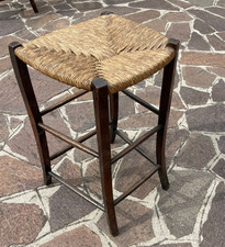 Sgabello legno noce scuro h 62 cm,  seduta in paglia/gambe curvate - SOLO RITIRO