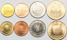 Romania set 4 monete 2005 Vecchio stemma (aquila senza corona) UNC (#5647)