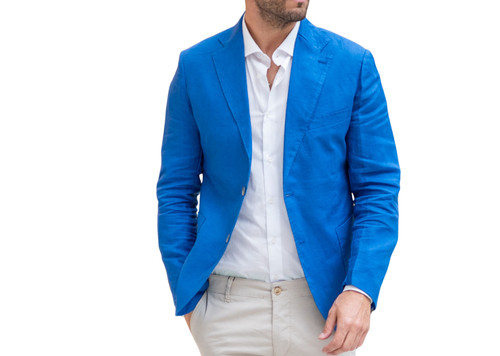 Giacca uomo lino blu verde - lino, blu/verde
