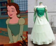Costume cosplay La Bella e la Bestia Belle verde vestito Halloween {12}