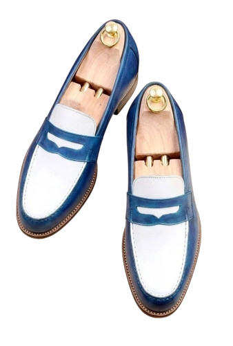 Mocassini vera pelle blu - in,
