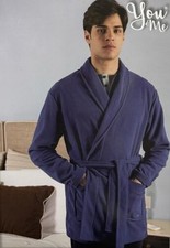 VESTAGLIA UOMO IN PILE INVERNALE GIACCA DA CAMERA BLU CON CINTA CON TASCHE