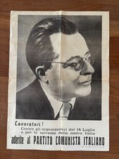Poster,Lavoratori aderite al partito COMUNISTA 14/7 attentato Togliatti PCI 1949