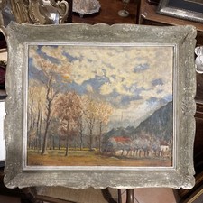 Dipinto Olio  Su Tela Antico Incollata Cartone 