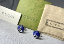 Gemelli Gucci originali ad incastro con logo DoubleG lapislazzuli e argento