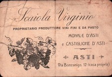 1920 CARTOLINA " SCAIOLA VIRGINIO " PRODUTTORE VINI MONALE D' ASTI CASTIGLIONE 