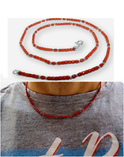 Collana in Corallo Rosso di Argento da 925 Placcato oro bianco da uomo e pietre