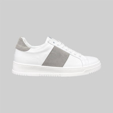 Sneakers ML striscia Uomo In Pelle e Camoscio Grigio Scarpe Made in Italy