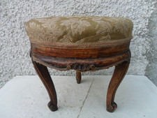 ANTICO SGABELLO POGGIAPIEDI IN LEGNO MASSELLO E SEDUTA IN TESSUTO - PRIMI '900