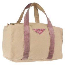 Borsa tote PRADA tela pelle beige argento originale yk19753