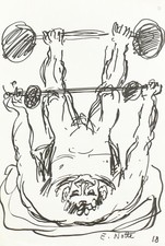 Emilio NOTTE (1891-1982) DIPINTO DISEGNO SOLLEVATORE DI PESI pennarello su carta