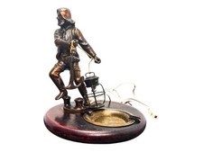 Fisherman Figural Bronzed Spelter Brass Ashtray  Tobacciana Midcentury