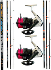 Combo Pesca Surf Casting 2 Canne in Carbonio 2 Mulinelli Con Filo