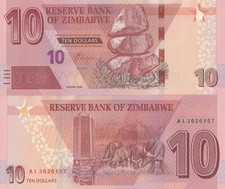 banconota zimbabwe 10 dollari  2000 f.d.s.