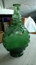 BOTTIGLIA VETRO VERDE LAVORATA COLLEZIONE ORNAMENTALE VINTAGE