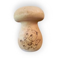 Salvadanaio legno fatto a mano fungo 16cm pirografato vintage Qui Quo Qua Disney
