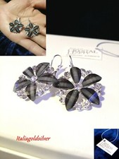 Orecchini Donna Gioielli Argento SWAROVSKI ORIGINALI Fiore Nero Fumè Cristalli