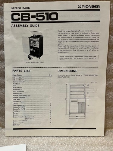 Nos pioneer 510 stereo rack - pioneer, cb-510
