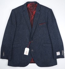 Giacca cappotto sportivo uomo Harris TWEED 48R blu spina di pesce 100% pura lana nuova con etichetta