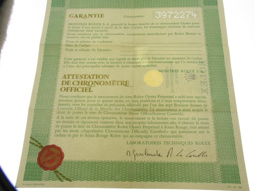 Rolex certificate serial