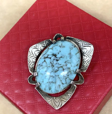 SPILLA STILE CELTICO METALLO ARGENTATO CABOCHON COLOR TURCHESE FIRMATA MIRACLE