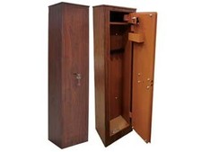 ARMADIO PORTAFUCILI IN ACCIAIO EFFETTO LEGNO CON TESORETTO  mm.250x200x1450h....