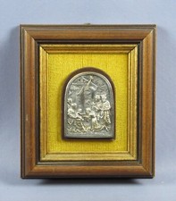 Quadro icona argentata 925 Natività cornice legno arte sacra vintage XX Sec.