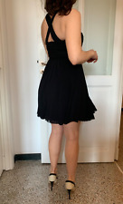 Abito corto nero tulle doppio strato, gonna a ruota, spalline incrociate EU36