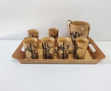 SET 6 BICCHIERI + VASSOIO + PORTAGHIACCIO/BOTTIGLIE IN BAMBOO DECORATO ANTICO