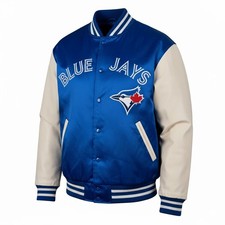 Giubbotto Bomber Uomo TORONTO Blu Body Off Bianco Pelle Maniche Varsity League