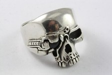 Anello Teschio Classico Tattoo Biker 925 Argento Reale / 209
