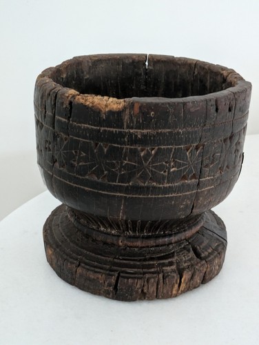 Antico mortaio legno - mortaio, in