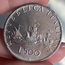 500 LIRE 1965 CARAVELLE ARGENTO SILVER FIOR DI CONIO UNC FONDI A SPECCHIO