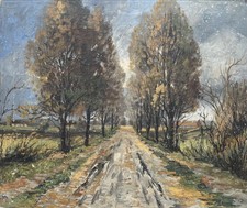 Sconosciuto Impressionista Estivo Viottolo di Campagna Dipinto a Olio