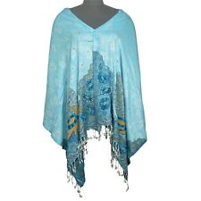 Sciarpa scialle blu viscosa tessuto indiano vintage sanscrito stola pavone caldo