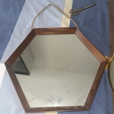 Specchiera Esagonale Cornice Teak Da Parete Elegante Specchio Vintage Scandinavo