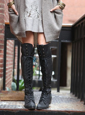 Stivali stringati Jeffrey Campbell Joe sopra il ginocchio neri UK 4