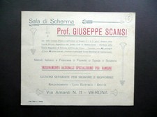 Cartoncino Sala di Scherma Prof. Giuseppe Scansi Verona Fioretto Spada Sciabola