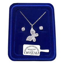 Collana Farfalla con Orecchini pl. oro Bianco 18k con Cristalli Zirconi T/09
