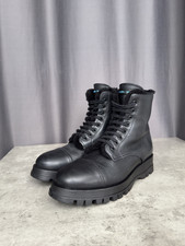 Stivali invernali PRADA in pelliccia sintetica scarpe da combattimento in pelle nera con zip taglia EU37 US7