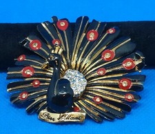Spilla vintage bigiotteria pavone in metallo e lacca Pier Mitani anni '80