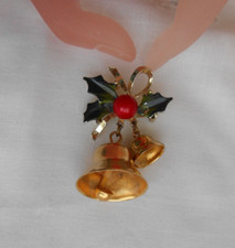 vintage SPILLA NATALIZIA campane metallo dorato movibili