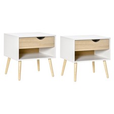 HOMCOM Set 2 Comodini Design con Cassetto e Mensola 50x39x51cm Bianco e Rovere